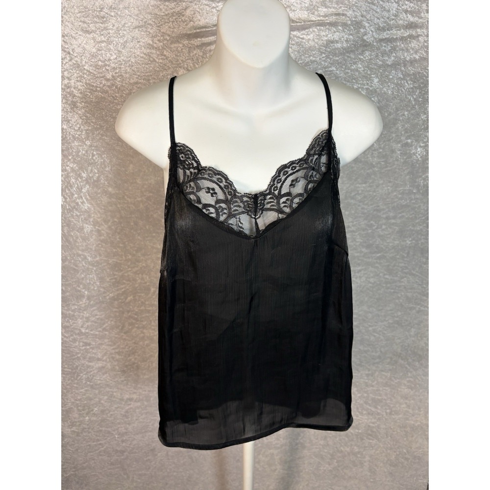 Black Sheer Lace Cami Y2K Coquette Indie Sleaze Fairy Grunge Tank Goth Festival - Picture 2 of 8